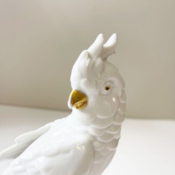 Vintage German Porcelain Cockatoo Thuringia White Ceramic Painted Gold - Picture 6 of 16